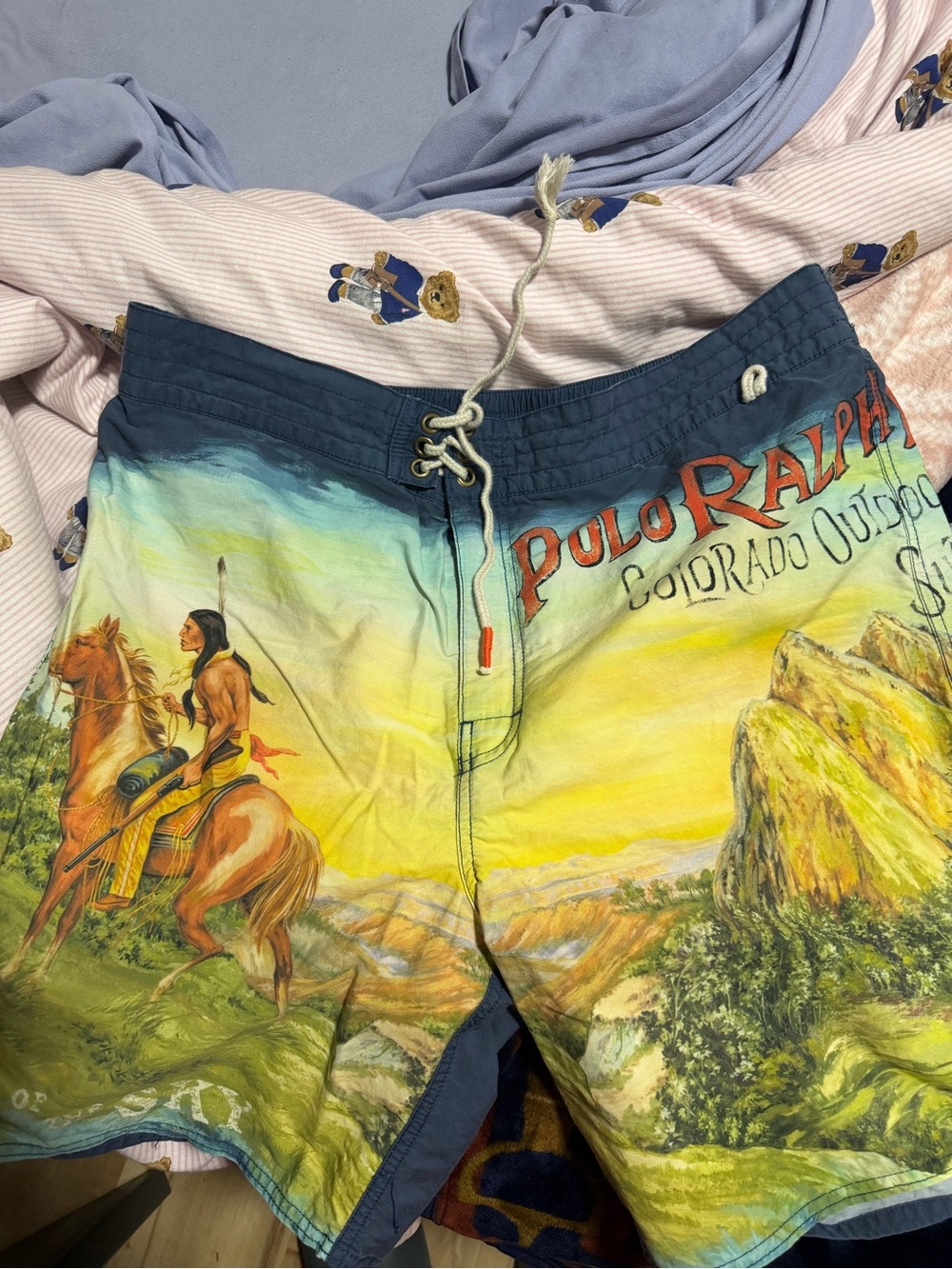 Polo by Ralph Lauren Blue-to-Yellow Scenic Western Swim Shorts